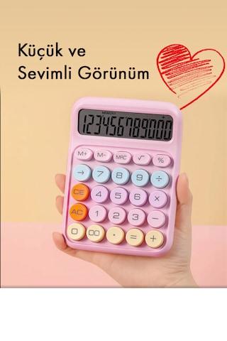 Renkli Hesap Makinesi - 12 Haneli Yuvarlak Tuşlu Mor Renk Hesap Açık Mor