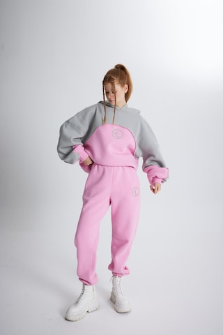 Holly Lolly Şardonlu 3 İplik Kumaş Oversize Kapişonlu Revenge Sweatshirt Pembe