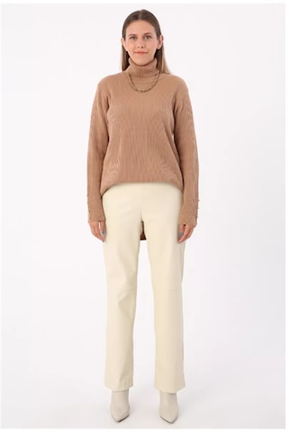 Dikiş Detaylı Deri Pantolon 77066ekru-ekru Ekru