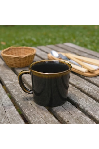 El Yapımı Seramik Kupa Organik Boya Haki