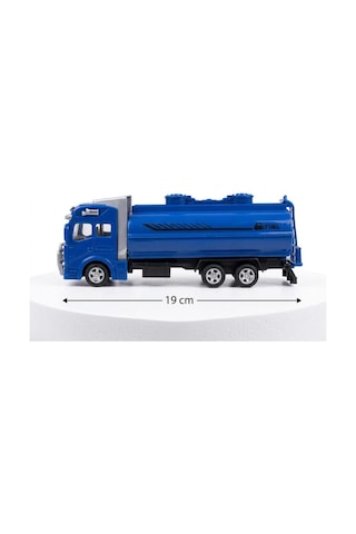 Çek Bırak 19cm İş Makinası Temalı Tanker Detaylı Tanker Kapakları Açılabilir Oyuncak Tır Mavi
