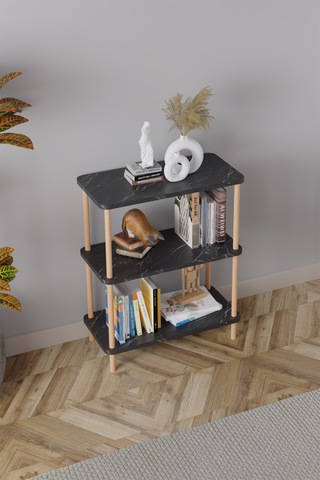 3 Raflı Kitaplık Ahşap Kitaplık Ofis Rafı Ayakkabılık -siyah