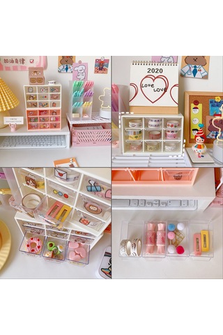 Dofolink Plastik 9 Bölmeli Çekmeceli Organizatör Kutusu - Toz Koruma, Parça Saklama, Pembe Renk Pembe