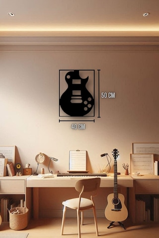 Ahşap Tablo Dekoratif Duvar Süsü Ev Ve Ofis İçin Müzik Ve Gitar Temalı
