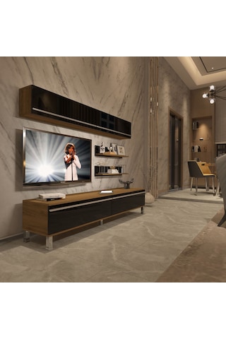 Decoraktiv Eko 5 Mdf Std Krom Ayaklı Tv Ünitesi Tv Sehpası Pera - Siyah