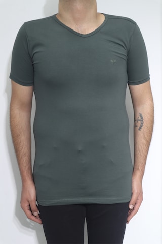 Santa Dmctekstil Erkek Düz Spor Kesim Dar Kalıp V-yaka T-shirt Haki