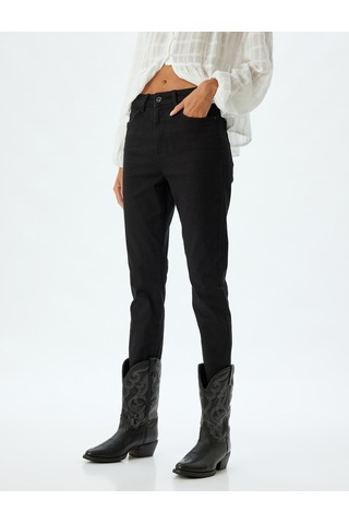 Koton Yüksek Bel Kot Pantolon Skinny Fit Düğmeli Pamuklu - Skinny Push Up Fit Jean Siyah 5wal40012mw Siyah