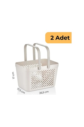 Çift Kulplu Çok Amaçlı Sepet, 2'li Set, Beyaz Beyaz