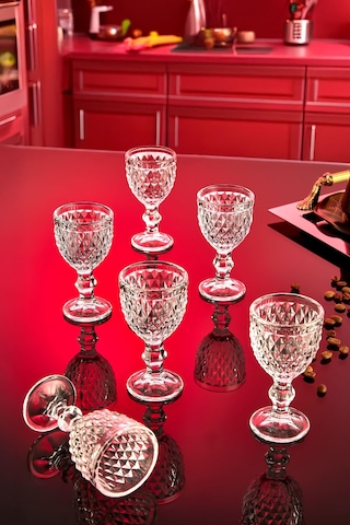 6 Lı Elmas Kesim Desenli Ayaklı Cam Kahve Yanı Bardak Seti Şık Sofra Sunumu Ve Zarif Tasarım Şeffaf