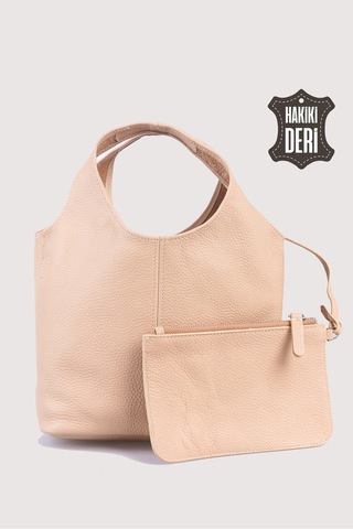 Hakiki Deri Kadın El Çantası Pudra Smr9200 Pudra