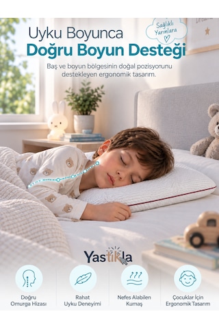 Nefes Alabilen Hava Kanallı Ortopedik Hafızalı Visco Çocuk Yastığı 60x40x6,5 Cm Beyaz Bordo