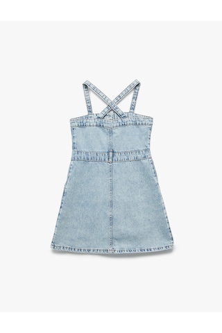 Koton Pamuklu Askılı Düğmeli Cepli Denim Elbise Lıght Indıgo 5skg80023ad Açık Mavi