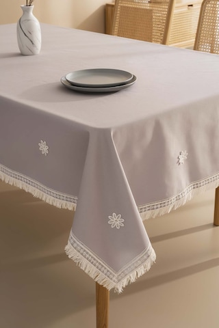 Silvio Gri Güpür Çiçekli Masa Örtüsü 160x220 Cm Gri
