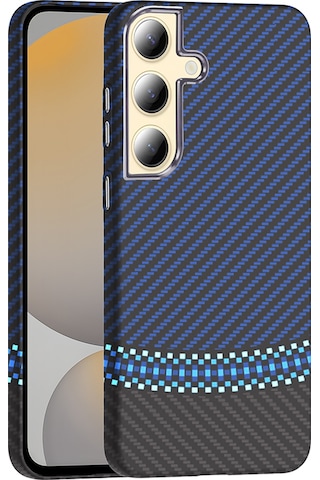 Galaxy Uyumlu S24 Plus Kılıf M-safe Şarj Özellikli Karbon Fiber Görünümlü Tchs Gros Kapak - Siyah-lacivert N/a