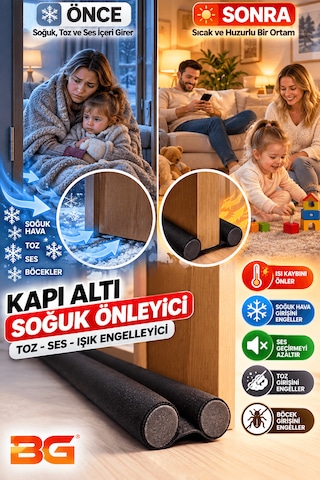 2 Adet Kapı Altı Rüzgar Önleyici Isı Yalıtım Süngeri Ses Toz Soğuk Geçirmez Enerji Tasarruflu Rüzgarlık 80 CM
