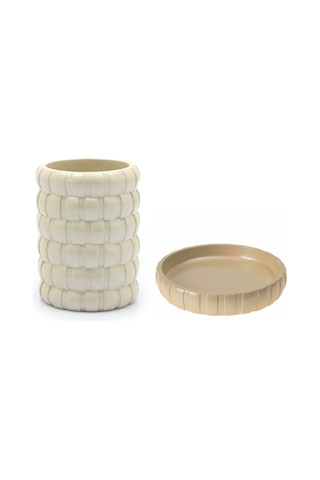 DİŞ FIRÇALIK VE SABUNLUK 2 Lİ BANYO SETİ,KREM ÖRGÜ Krem