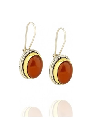 Sarma Serisi Kırmızı Akik Taşlı El İşi Kadın Otantik Gümüş Küpe Gümüş