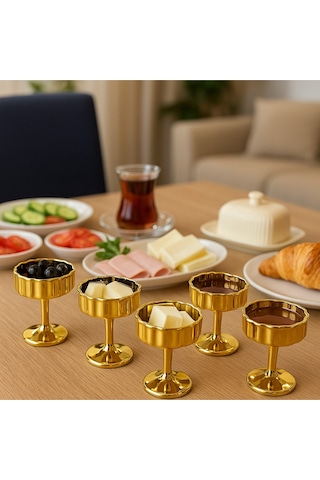 6 Lı Lokumluk Şekerlik Ve Reçellik Seti Şık Sunum Ve Kahve Yanı Lokumluk Gold