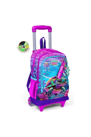 Coral High Işıklı Tekerlekli Pembe Mor Kaplumbağa Çekçek Okul Çantası - Kız Çocuk