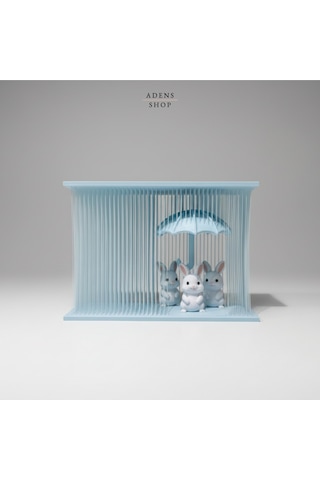 Yağmurdan Korunan Tavşanlar Sevimli Ev Dekoru 3 Tavşan Dahil