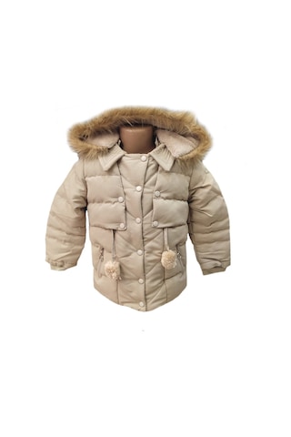 Life For Moda Kız Çocuk Önü Fermuarlı Ve Çıt Çıtlı Ponpon Detaylı Çıkarılabilir Tüylü Kapüşonlu Peluş Astarlı Mont 3018 KREM