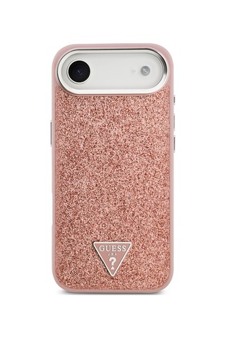 Apple Uyumlu iPhone 17 Air Kılıf Guess Lisanslı M-safeli Metal Kamera Çerçeveli Üçgen Logolu Glitter Pembe Pembe