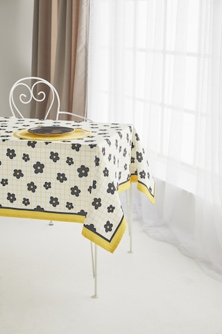 Ays Home Sarı Siyah Papatya Desen Kumaş Yemek Masası Örtüsü