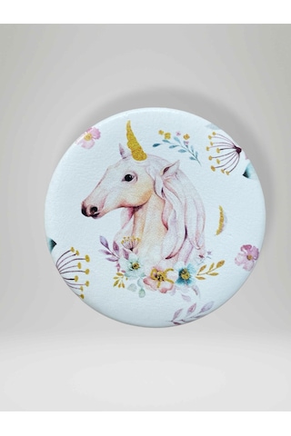 Unıcorn Temalı Çift Taraflı Yuvarlak Cep Çanta Makyaj El Aynası 7cm Çap Kod:30