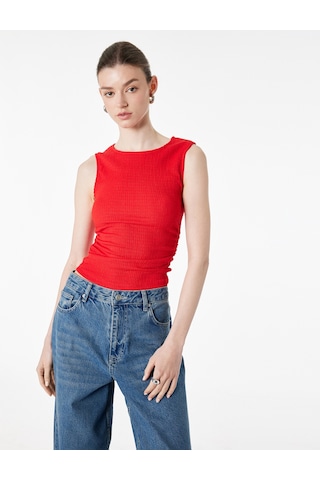 Koton Bürümcük Kumaş Dokulu Slim Fit Kolsuz Bisiklet Yaka Atlet Kırmızı 6sak70027uk