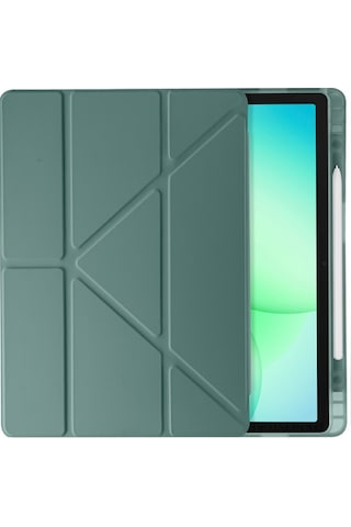 Samsung Galaxy Tab A11 Plus 2025 Kılıf Uyumlu Standlı Kalem Bölmeli Akıllı Trifolding Kapak Sm-x230 Koyu Yeşil