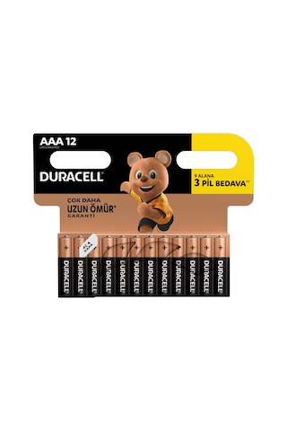 Duracell LR03/MN2400 Alkalin AAA İnce Kalem Pil 12'li
