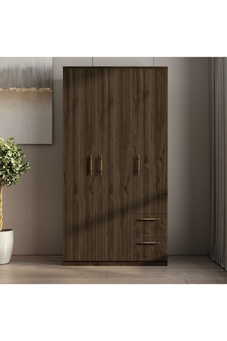 Merlin 3 Kapaklı, Çekmeceli, Raflı Gardırop, Yatak Odası Dolap, Elbise Dolabı İstanbul Ceviz - 172 Cm / İstanbul Ceviz