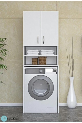 Buzkan % 100 Mdf Çamaşır Makinesi Dolabı Banyo Dolabı Beyaz