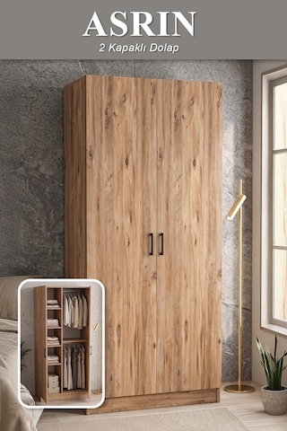 Asrın Gardrop Askılı Elbise Dolabı Raflı Elbise Dolabı Çam