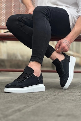 Mevese Oxed Erkek Günlük Bağcıklı Kot Kumaş Spor Sneaker Ayakkabı - Siyah