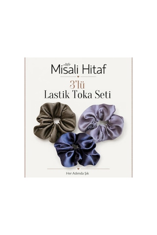 3'lü Lastik Toka Seti Kadın Saç Tokası Saç Lastiği Kahverengi - Lila - Gri