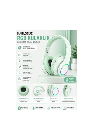 P101 Bluetooth Kulaklık 5.3 Wireless Headphone Şarjlı Kulaküstü Kulaklık Rgb Led Işıklı Fm Radyo Sd Kart Aux Girişli Mikrofonlu Type C Şarj
