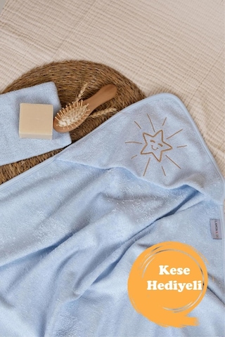 Kids Bambu Yıldız Nakışlı Ve Kese Bebek Havlu Kundak Bebe Mavisi 0 - 36 Ay