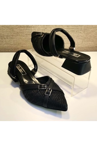 De Scarıo 597 Kadın Arka Açık Kısa Topuklu Ayakkabı Siyah