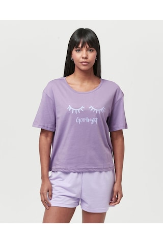 Bella Dossi Pamuklu Kısa Kollu Baskılı Kadın Şortlu Pijama Takımı Lila