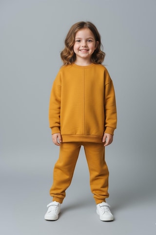 Unisex Çocuk Dikiş Detaylı 3 İplik Hardal Alt Üst Takım Hardal