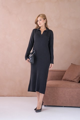 Kadın Polo Yaka Yamuşak Dokulu Maksi Boy Triko Elbise Siyah