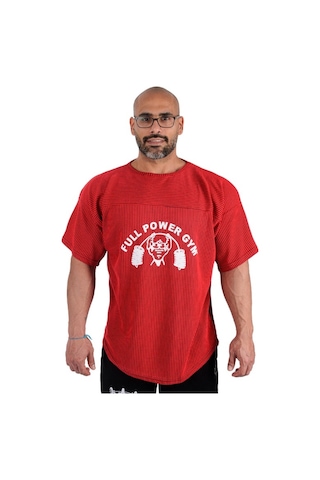 Full Power Gym Oversize Ragtop Spor Tişört Kırmızı Çizgili