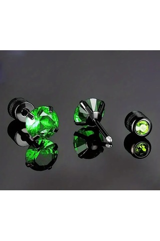 Yeşil Paslanmaz Siyah Çelik Zirkon Taşlı Vidalı Yeşil Crysta Yeşil