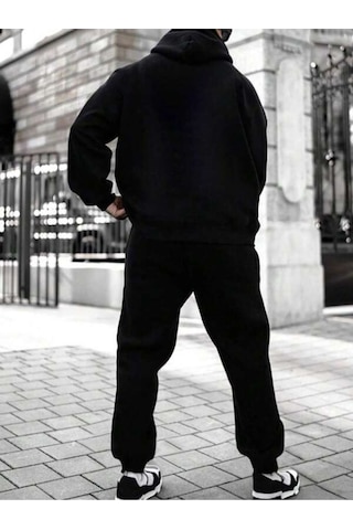 Harmandar Legend 8 Kışlık Alt Üst Takımı Sweatshirt Eşofman Altı - Siyah Baskılı Oversize Kapüşonlu Siyah