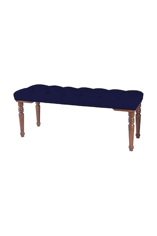Gazzini Classic Torna Gürgen Ahşap Ayak Chester Model Kapitoneli Mavi Puf Bench - Ceviz Ayak