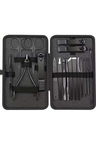 Ayt Sunup Sn-27099 Siyah Paslanmaz Çelik 18in1 Profesyonel Manikür Tırnak Bakım Seti Tırnak Bakım