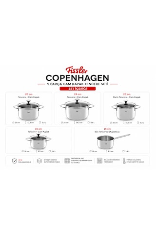 Fissler Copenhagen 9 Parça Cam Kapak Tencere Seti Çelik