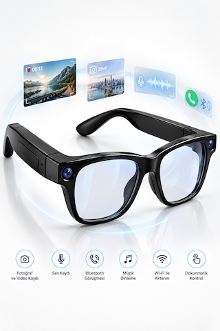 Kameralı Akıllı Gözlük Bluetooth Wifi Bağlantılı Fotoğraf Video Ve Ses Kayıtlı Yapay Zeka Destekli Cy03