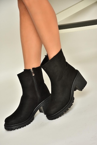 Fox Shoes T726911102 Siyah Süet Kalın Topuklu Kadın Bot Siyah